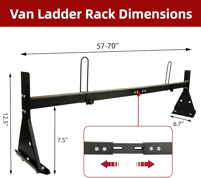 hightall Universal Van Ladder Rack,Adjustable Length 57-70" with Cargo Stoppers,Compatible with Chevy Express 1500 2500 3500 Ford Econoline GMC Savana Fullsize with Rain Gutter