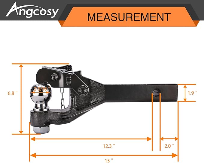 10-Ton Pintle Hook Trailer Hitches Receiver Hook Combination 2-5/16” Hitch Ball, 20000 lbs, 15-1/2” Length