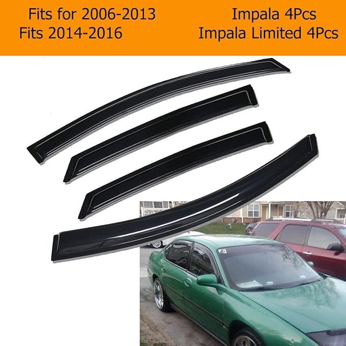 Original 4pcs Window Shade, Outside Mount Tape-On Rain Guards Set, Window Visors Compatible with 2006-2013 Chevy Impala All Models 2014-2016 Chevrolet Impala Limited Model Only 94843