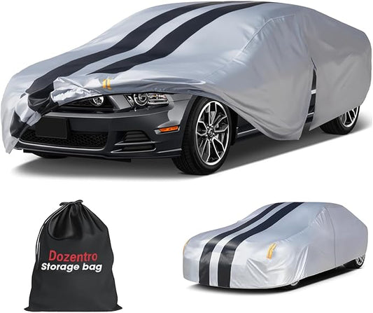 10 Layers Sedan Car Cover Custom Fit for Ford Mustang(2005-2025), 100% Waterproof All Weather for Automobiles, Gift with Towel, Heavy Duty Car Covers for Rain Sun UV Protection with Door Zipper.