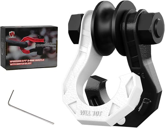 D Ring Separate Shackle with Snatch Block, 3/4" Easy Open Shackles w/Snatch Block Pulley, Heavy Duty Shackle for Towing Winch, Pulley for Off-Road Vehicle Recovery, Truck, ATV, UTV, Blackwhite
