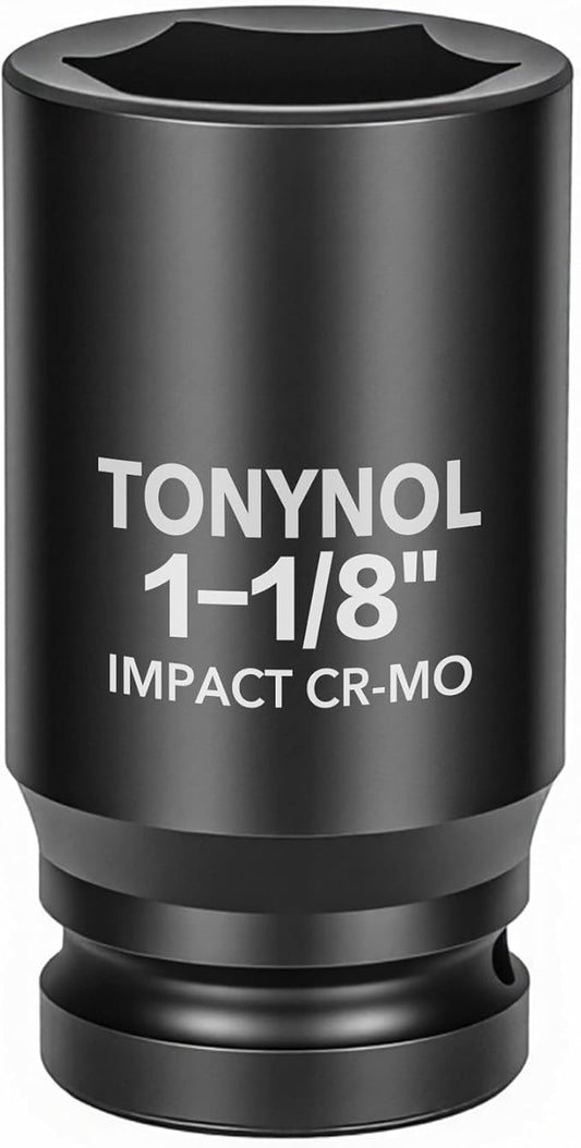 3/4" Inch Drive Deep Impact Socket,6-Point,SAE Size 1-1/8",80mmL,CR-MO,Heavy-Duty Automotive & Industrial Repair