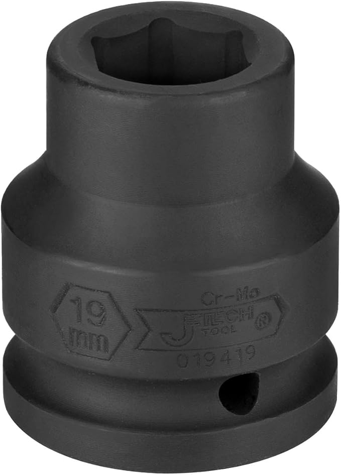 Jetech 3/4 Inch Drive 19mm Standard Impact Socket, Made with Chrome Molybdenum Alloy Steel, Heat Treated, 6-Point Design, Metric