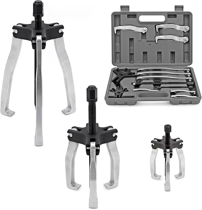 Gear Puller Set, 2T 5T and 5T Wide-Spread - Heavy Duty CR-V Steel 2 & 3 Reversible Jaw Bearing/Pulley Puller – Professional Automotive & Industrial Tool Kit for Mechanics, DIYers