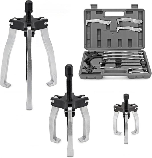 Gear Puller Set, 2T 5T and 5T Wide-Spread - Heavy Duty CR-V Steel 2 & 3 Reversible Jaw Bearing/Pulley Puller – Professional Automotive & Industrial Tool Kit for Mechanics, DIYers