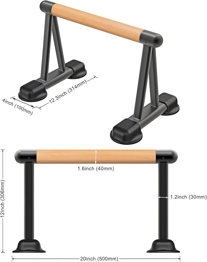 Dolibest Push Up Bar, 12'' High Parallettes Bars with Wooden Handles, Stable and Comfortable Calisthenics Equipment, Suitable for Handstand, L-Sit, Dip Bar, Strength Training for Indoor Outdoor Use