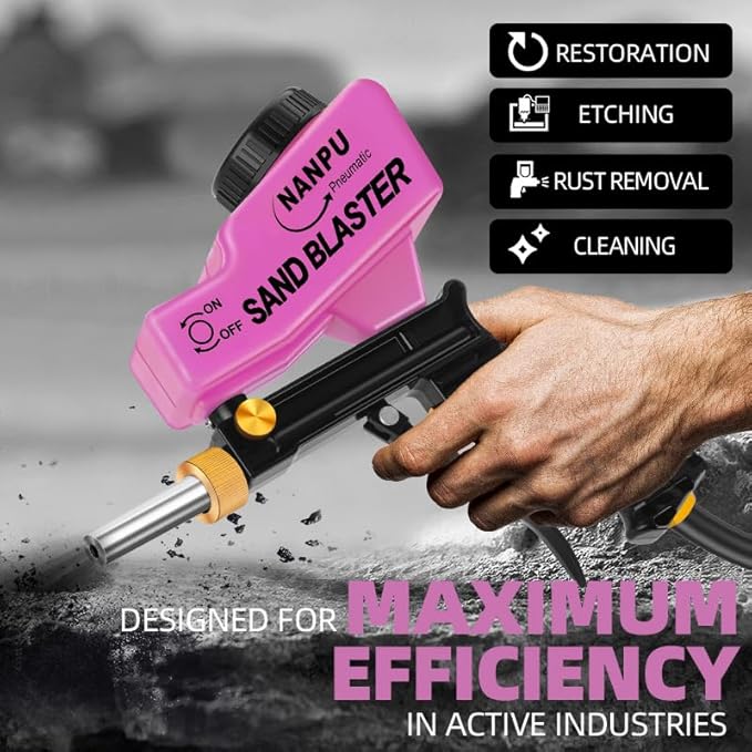 NANPU Light-Duty Air Sandblaster Gun Kit with Gravity Feed, Metal Nozzle, Plastic Body, for Small Project Surface Prep, Paint & Rust Removal, Metal/Wood/Glass Etching, Requires Air Compressor