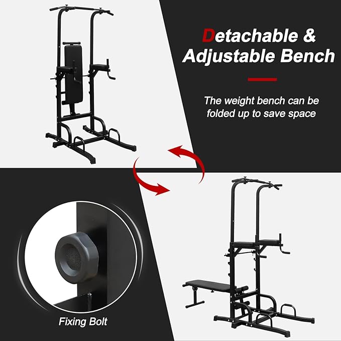 Power Tower Pull Up Bar Station,Height Adjustable Multi-Function Dip Station for Home Gym Strength Training Fitness Workout Equipment
