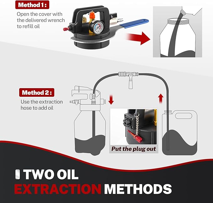 BILITOOLS Transmission Fluid Transfer Pump Air Operated, 8L (2.1 Gallons) Automatic Pneumatic Vacuum Oil Fluid Extractor Dispenser ATF Refill Kit with 15 ATF Adapters