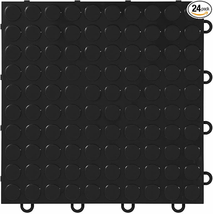 FlooringInc's Nitro 12"x12" Snap-Together Garage Flooring Tiles, Non-Slip Interlocking Plastic Garage Floor Mat, Garage Organization & Garage Storage, Coin Pattern, Midnight Black, 24 Tiles, 24 Sq/Ft