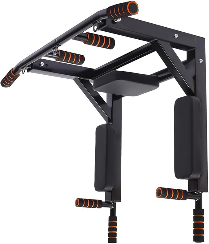 Wall Mounted Pull Up Bars, Supports to 440 Lbs, Multifunctional Dip Station, Strength Training Pull-Up Bars for House, Office, Gym
