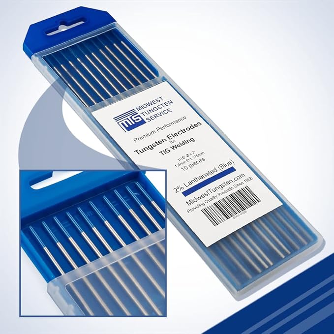 Midwest Tungsten Service TIG Welding Tungsten Electrodes 10-Pack (Blue - 2% Lanthanated Tungsten (WL20/EWLa-2), 1/16")