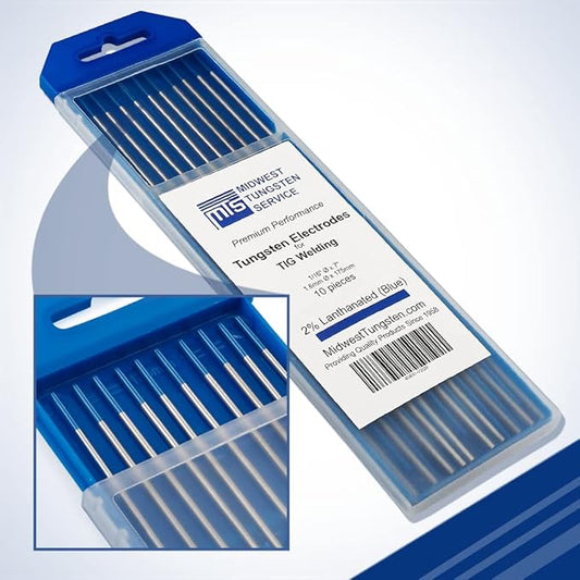 Midwest Tungsten Service TIG Welding Tungsten Electrodes 10-Pack (Blue - 2% Lanthanated Tungsten (WL20/EWLa-2), 1/16")