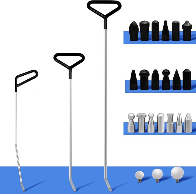 Car Dent Removal Rod Tools,Paintless Dent Repair Kit with 3 Pcs Stainless Steel Rods and 22Pcs Tips,Dent Repair Rods for Car Dents Door Dings and Hail Damage Removal