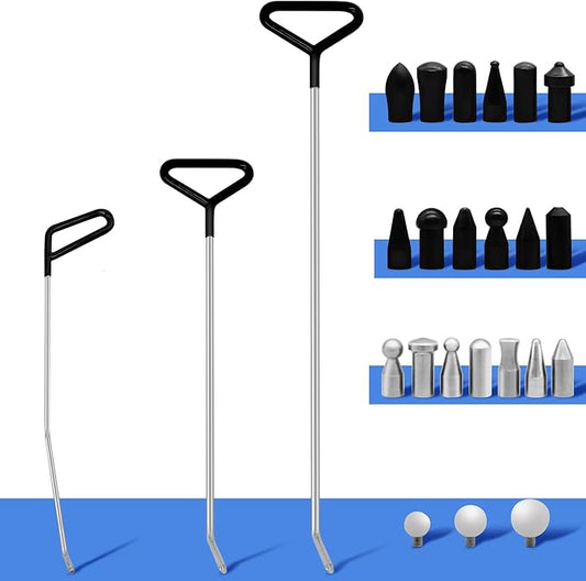 Car Dent Removal Rod Tools,Paintless Dent Repair Kit with 3 Pcs Stainless Steel Rods and 22Pcs Tips,Dent Repair Rods for Car Dents Door Dings and Hail Damage Removal