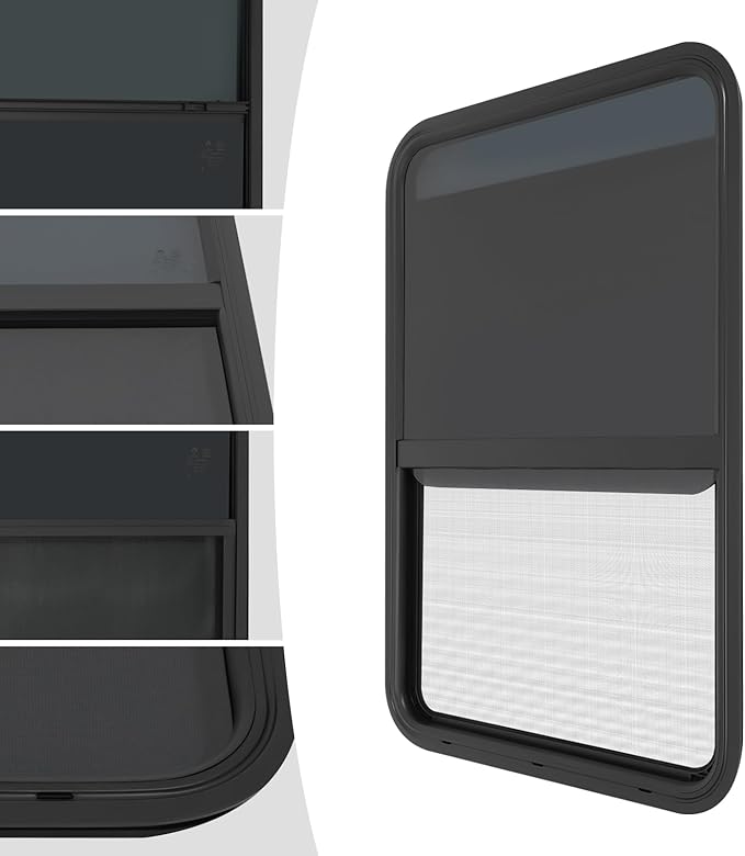 RV Window, 24" X 36" Universal RV Window Vertical Slide W/Trim Ring, Vertical Sliding Glass Window with Screen Window for Cargo, Horse Trailer, Marine Camper Window Replacement (24" X 36")