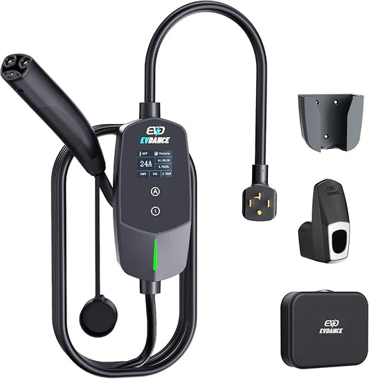 Level 2 EV Charger for Tesla Models, 24Amp 240V NEMA 14-30 Plug, 25FT Cable with Remote-Open Charge Port, 6-24A Adjustable EV Charging Station for Home/Garage Use, IP66 Waterproof