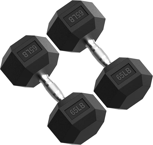 PAPABABE HEX Dumbbell Set 2.5-125lb, Rubber Encased Home Gym Dumbbells, Exercise & Fitness Weights Dumbbells for Women & Men, Hand Weight for Strength Training
