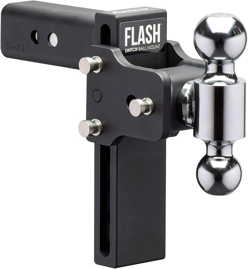 FASTWAY Flash Force Adjustable Steel Ball Mount, Dual Hitch Balls, Quick Height Adjustment, Stowable, for 2" and 2-1/2" Receiver, Heavy Duty (67-00-7130, 3" Drop, 3-1/2" Rise, 2" Receiver)