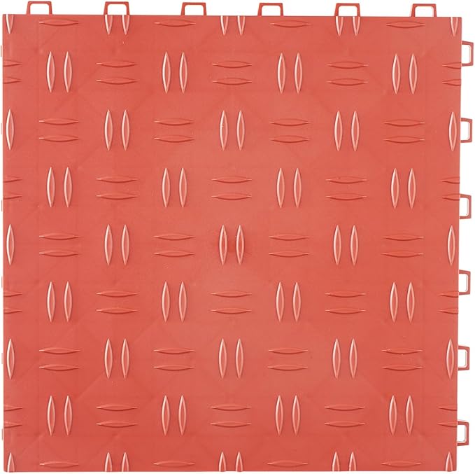 VEVOR Interlocking Floor Covering Tiles, 12 x 12 x 0.53 inch, 25 Pack, Non-Slip Double-Sided Texture, for Garages, Basements, Repair Shops, Red