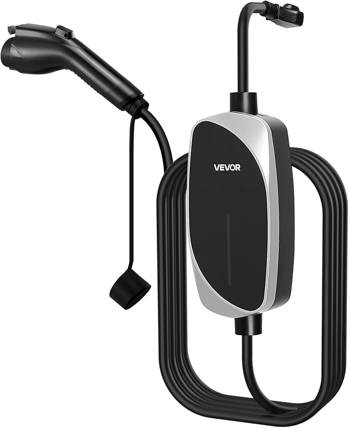 VEVOR Level 1&2 EV Charger, 16 Amp, Electric Vehicle Portable Charger with 25 ft Charging Cable, 120V-240V, NEMA 6-20P Plug NEMA 5-15 Adapter, LED Indicator, Home Car Charging Station for SAE J1772 EV