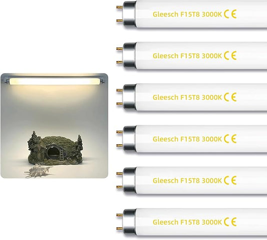15W 18" T8 Fluorescent Linear Tube Bulb F15T8/WW Warm White Light 3000K Medium Bi-Pin G13 Base 6 Pack