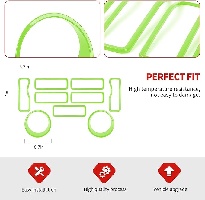 Jimen for 2024 Jeep Wrangler 4xe grill inserts, 9PCS Headlight Cover & Grille Insert Compatible with Jeep Wrangler JL JLU 2024+, NOT FIT JL Sport/Sport S (Green)