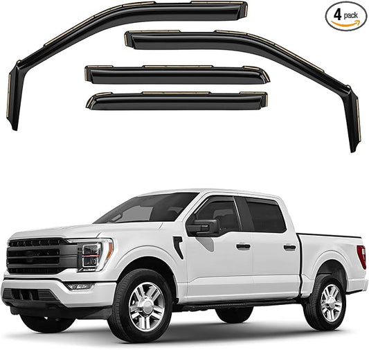 Window Deflectors Smoke Tinted in-Channel Side Window Vent Visor Deflectors Rain Guards Compatible with Ford F150 2021-2026 SuperCrew - 4pcs. GW0184