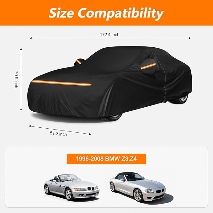 Car Cover for BMW Z3, Z4 1996-2008, Waterproof 210D Oxford Cloth and Cotton Outdoor Car Covers Windproof Heavy Duty All Weather Windproof Outdoor Full Car Cover for Cayman/Spyder 1997-2024