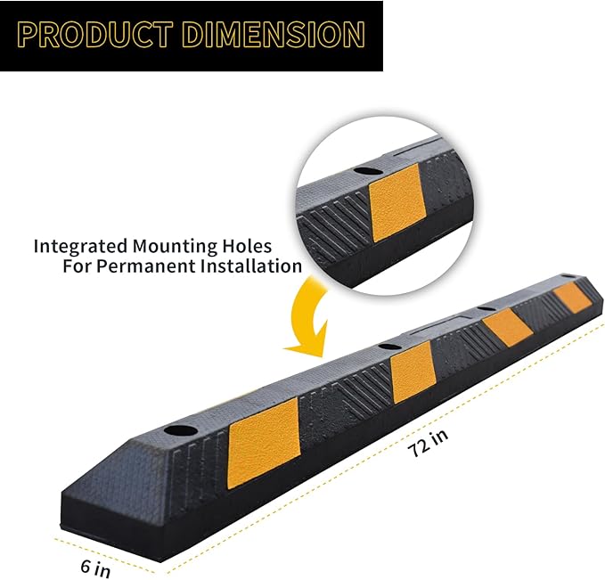 BESEA 2pcs Curb Parking Stoppers for Garage Bumpers Parking car 72" Length 4" High Heavy Duty Rubber Wheel Stopper for Vehicles Truck Driveway Help Your Cars Parking Stop Perfectily(2pack)