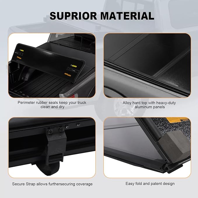 CAREONLINE New Black Hard Tri Fold Style Truck 5 Ft Bed Tonneau Cover W/LED Light Fits for 2015-2024 Che-v-y Colorado（OL-KR1010250321）