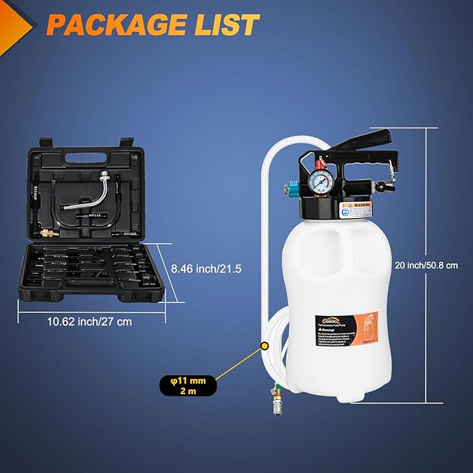 GOOACC Transmission Fluid Pump Kit 10L Automotive Pneumatic Oil Fluid Extractor ATF Refill Dispenser Transfer Pump with 15 ATF Filler Adapters 2.6 Gal 2 Way Vacuum Fluid Evacuator Oil Change Tool Set