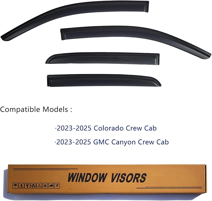 Window Visors Rain Guards fits 2023 2024 2025 Colorado Crew Cab & GMC Canyon Crew Cab, Out-Channel Window Wind Deflectors Vent Shades Accessories, Dark Smoke 4 Pcs