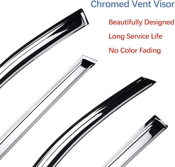 Chrome Side Window Visors Vent Deflector for 14-18 Chevrolet Silverado/GMC Sierra 1500,15-19 Silverado/Sierra 2500/3500 Crew Cab Pickup,4pc Outside Mount Sun Rain Guards Set 94536Y