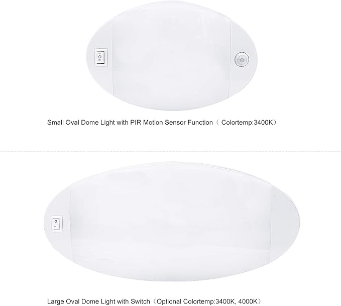 Facon 2Packs 12V LED RV Dome Light with Switch, Length: 9-1/4'', DDS01-608-CW, Large Oval Pancake Interior Lighting Fixture for RV Motorhomes Camper Caravan Trailer Boat