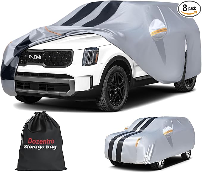 10 Layers Car Cover Custom Fit for Kia Telluride 2016-2026 100% Waterproof All Weather Automobiles, Gift with Towel, Heavy Duty Car Covers for Rain Sun UV Protection with Door Zipper.