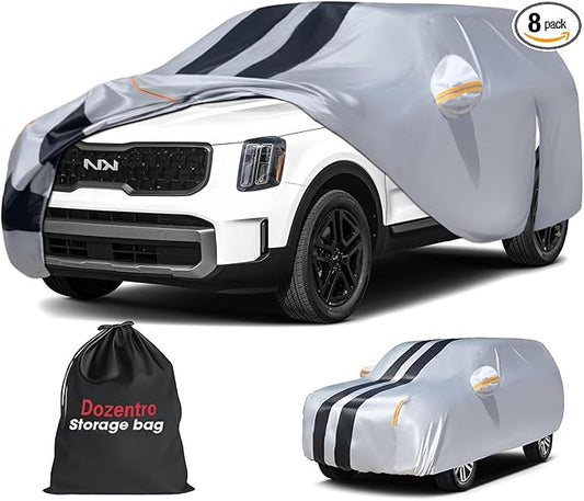 10 Layers Car Cover Custom Fit for Kia Telluride 2016-2026 100% Waterproof All Weather Automobiles, Gift with Towel, Heavy Duty Car Covers for Rain Sun UV Protection with Door Zipper.