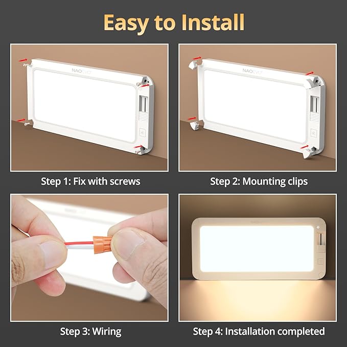 NAOEVO RV Lights Interior 2070LX, 1500LM RV LED Lights Interior 12V, Camper Lights Interior with 3 Color and Stepless Dimming, Energy-efficient RV Ceiling Light for Trailer Boat Car(6Pack, 2900-6500K)