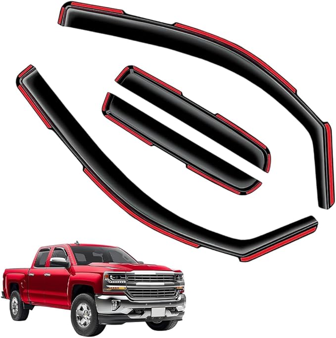 in-Channel Window Visors Rain Guards FIT Chevy Silverado/GMC Sierra 1500 2019-2025 Crew Cab (2019-2025) – 4-Piece in-Channel Dark-Smoke Polycarbonate Vent Deflectors