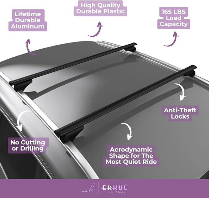 ERKUL Roof Rack Cross Bars for Mercedes Benz GLA 2014-2020 | Aluminum Crossbars with Anti Theft Lock for Rooftop | Compatible with Flush Rails - Black