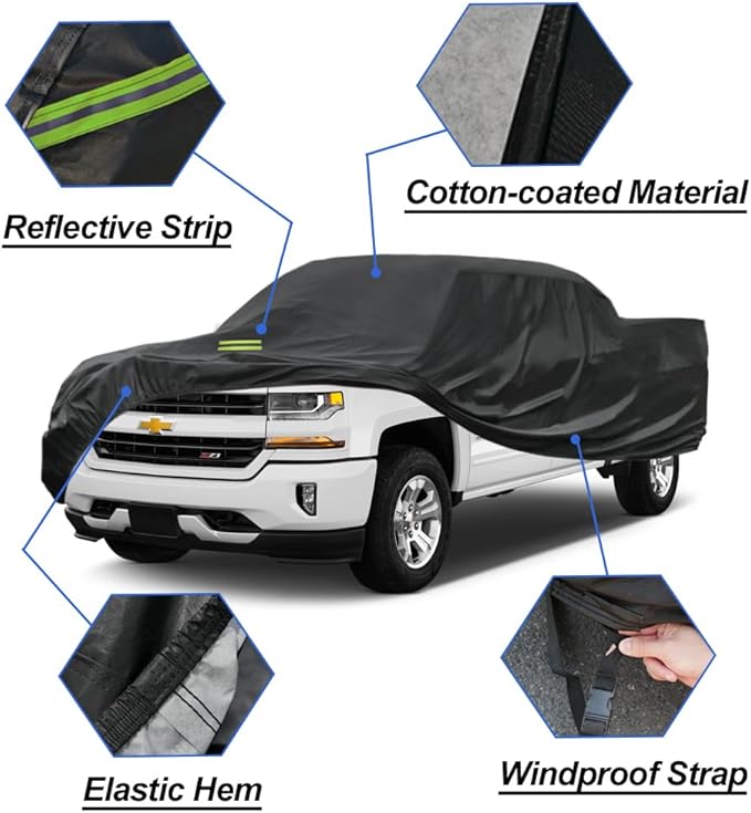 Truck Cover Waterproof Custom Fit Chevrolet Silverado Extended 8' Bed (1998-2014), 7 Layers Heavyweight Pickup Car Cover Outdoor Indoor Sun UV Rain Snow Wind Protection.