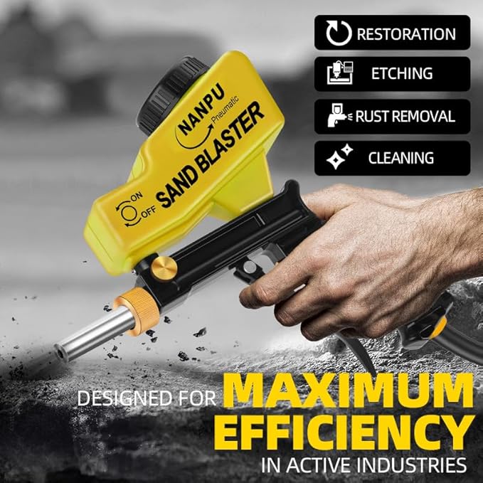 NANPU Light-Duty Air Sandblaster Gun Kit with Gravity Feed, Metal Nozzle, Plastic Body, for Small Project Surface Prep, Paint & Rust Removal, Metal/Wood/Glass Etching, Requires Air Compressor
