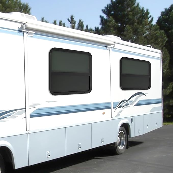 2PCs RV Window, Teardrop Horizontal Slide Black RV Window, Vertical Sliding RV Window 30" W x 24" H Horizontal Sliding Window Camper Trailer Window Horizontal Sliding Replacement Glass W/Trim Ring