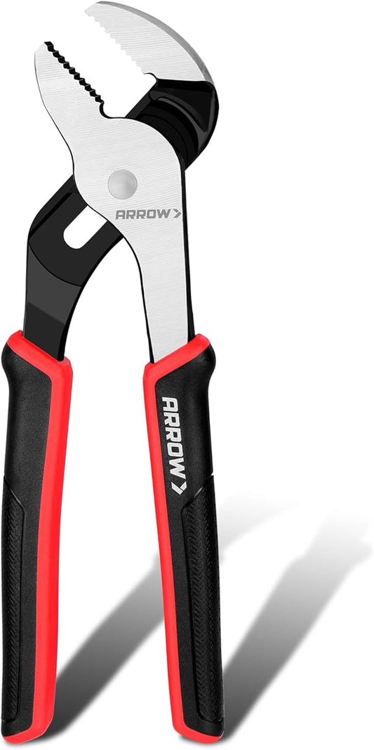 ARROW 8-Inch Groove Joint Pliers, Adjustable Water Pump Pliers with TPR Handle, High Carbon Steel Tongue and Groove Plier for Plumbing, Automotive and Household Repairs