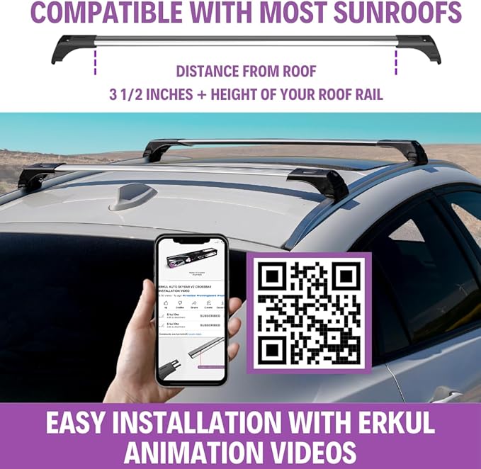 ERKUL Roof Rack Cross Bars for Mercedes Benz GLA 2021-2026 | Aluminum Crossbars with Anti Theft Lock for Rooftop with Flush Rails | Not Compatible with Sunroof - Silver
