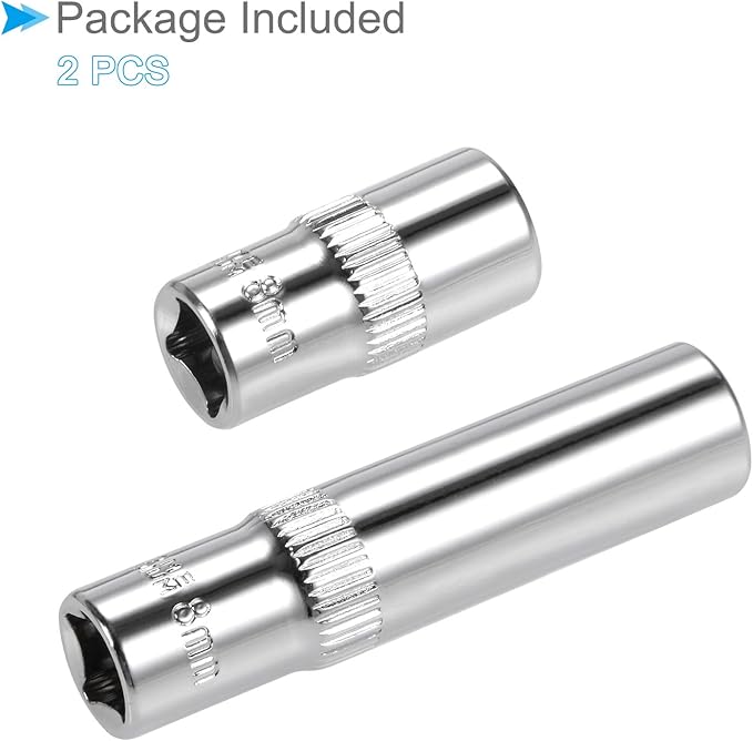 6-Point Socket, 1/4" Drive 8mm Deep, Polished Chromed CR-V Metric Deep and Shallow Impact Socket - (Applications: for Ratchet Torque Electric Wrenches Car Repair), 2-Pieces