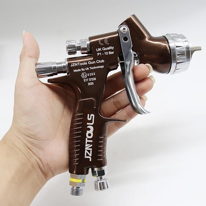 TE20 HVLP Air Spray Gun 1.3mm Nozzles, Car Paint Gun Sprayer,Forged Body, Anodised Finish，Paint Gun for Varnish and Top Coat, with Paint Sprayer Accessories (Brown)
