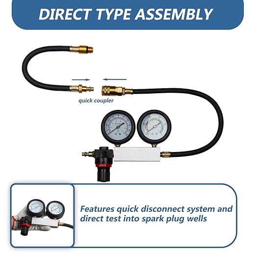 Cylinder Leak Down Tester Kit Dual Gauge Leakdown Detector Tool Set for Pressure Check & Leakage Rate Test Gasoline Engine Compression Leakdown Detector Leakage Test Set