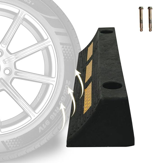1 Pc 3" H Parking Stopper for Garage Parking Aid Heavy Duty Rubber Wheel Stops Durable High-Visibility Tire Blocks Parking Aid Gadgets Tire Stops for Cars Trucks RVs with Bolt Installation