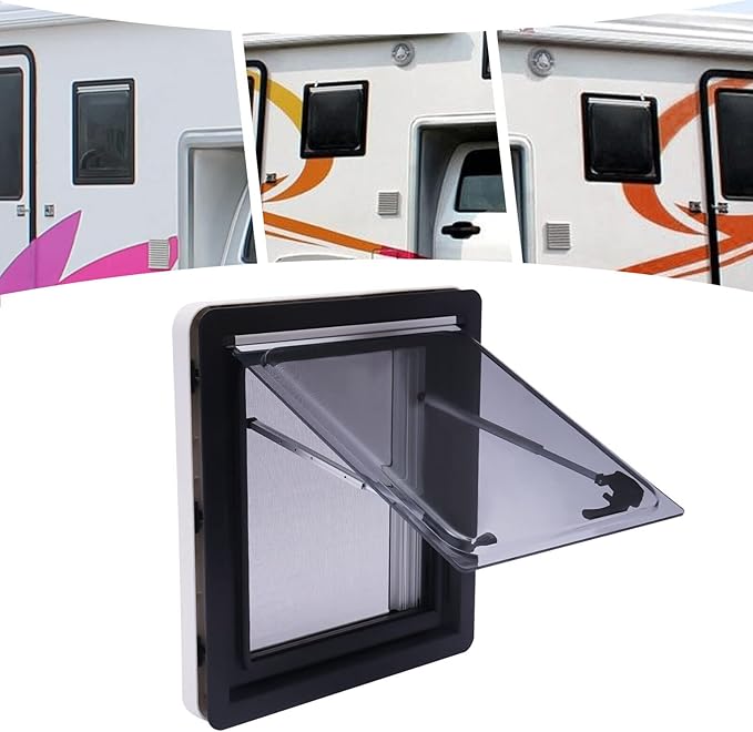 450 × 500 mm(17.72×19.69In) RV Caravan Camper Windows Replacement, Top Hinged Push Out Window Trailer External Push Window RV Trailer Vent Hatch Skylight